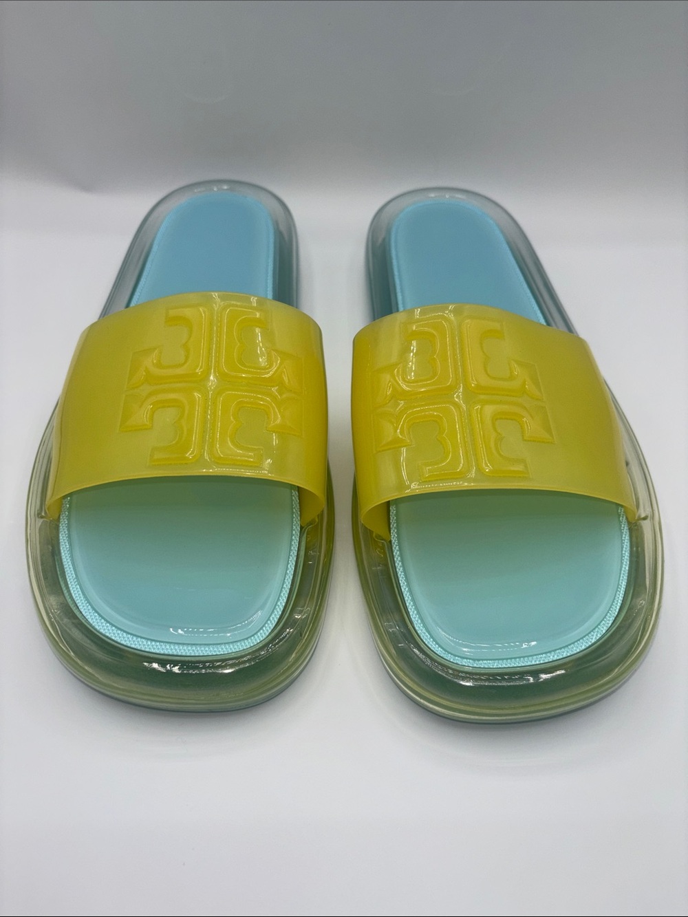 Tory Burch Yellow & Light Blue Jelly Slide Sandals